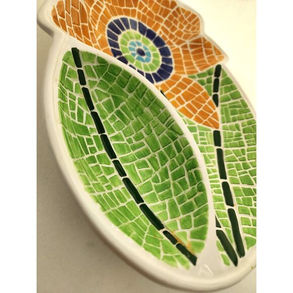 Chip & Dip-Server-Cooks Club-Sunflower-Mosaic-Large-Green-Orange-2 Sections - Picture 4 of 10